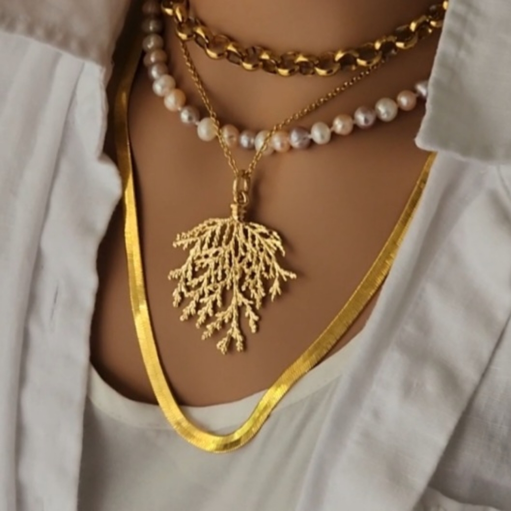 Premium 14 Kt Gold Plated Hypoallergenic Jewelry Large Coral Branch Pendant 158$